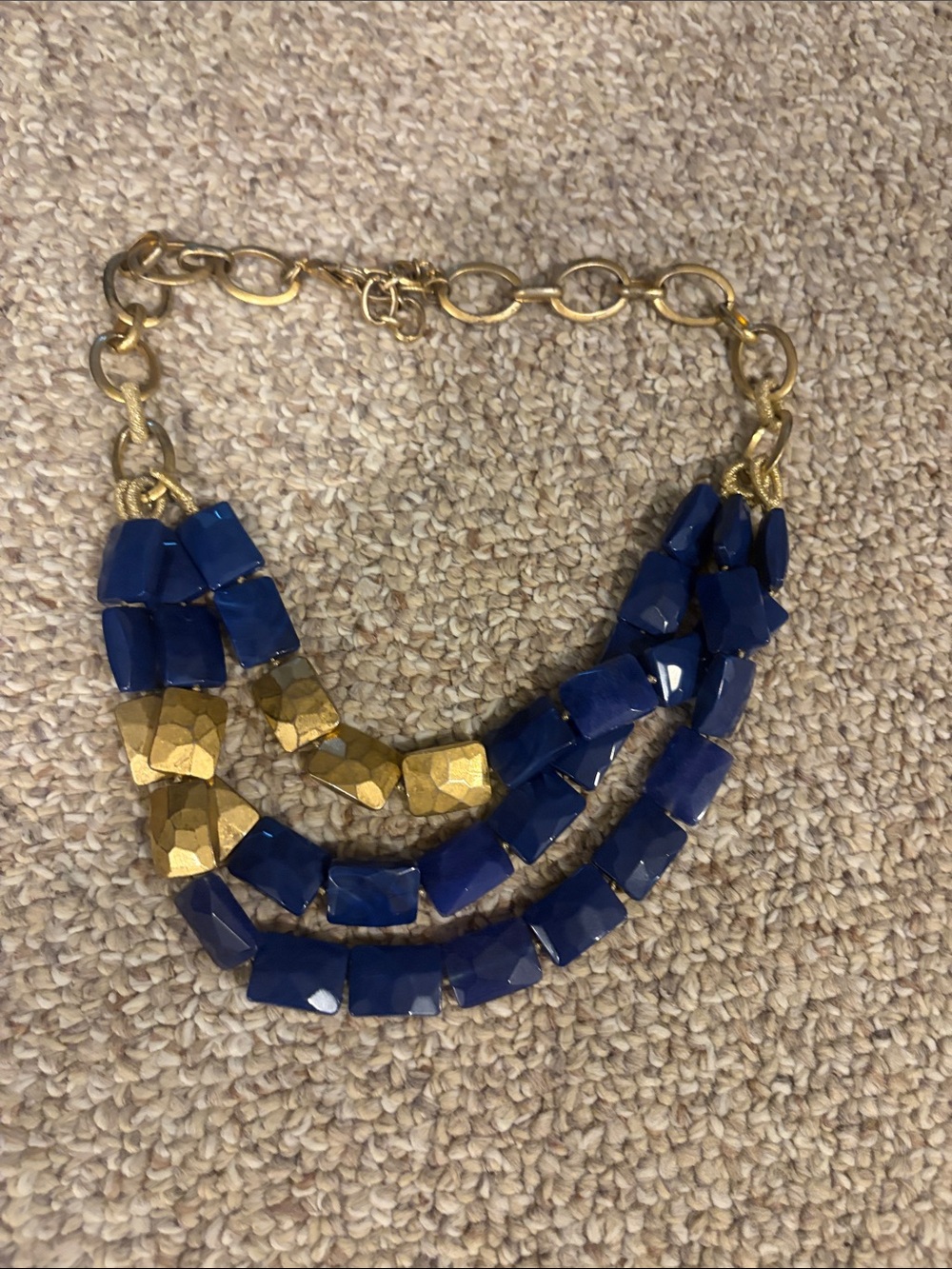 Stella & Dot Royal Blue and Gold Three-Strand Statement Necklace